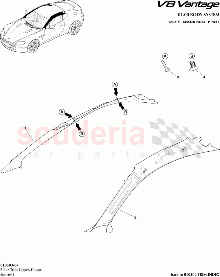Pillar Trim Upper (Coupe) of Aston Martin Aston Martin V8 Vantage