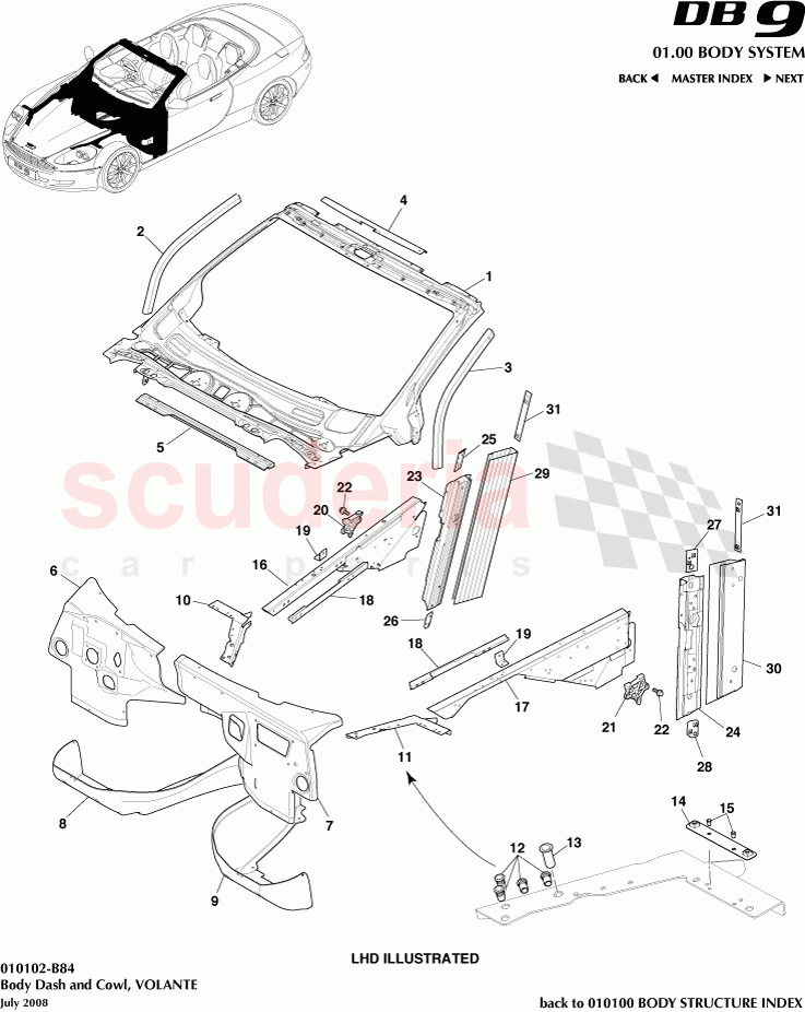 Body Dash and Cowl (Volante) of Aston Martin Aston Martin DB9 (2004-2012)