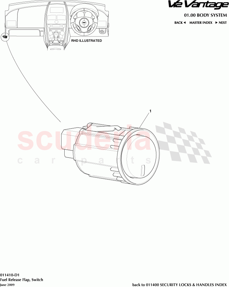 Fuel Release Flap, Switch of Aston Martin Aston Martin V12 Vantage