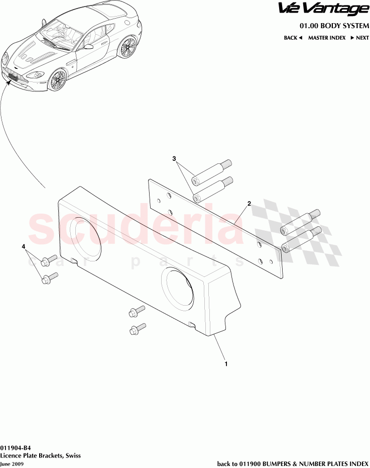 License Plate Brackets, Swiss of Aston Martin Aston Martin V12 Vantage