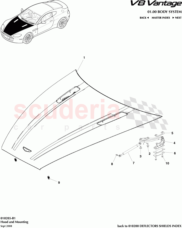 Hood and Mounting of Aston Martin Aston Martin V8 Vantage