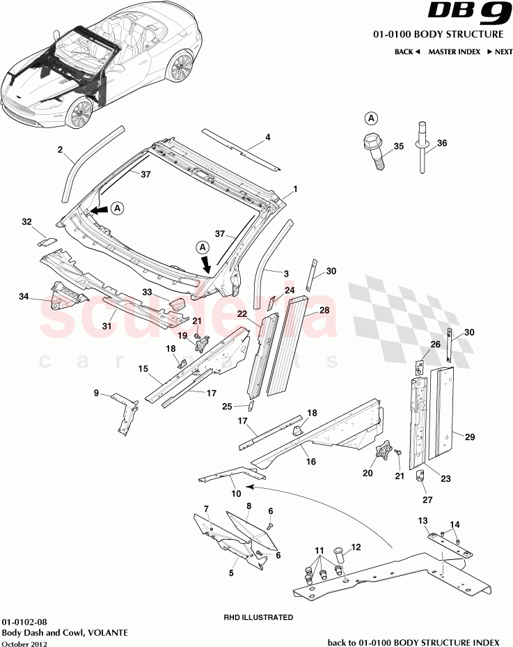 Body Dash and Cowl, VOLANTE of Aston Martin Aston Martin DB9 (2013-2016)