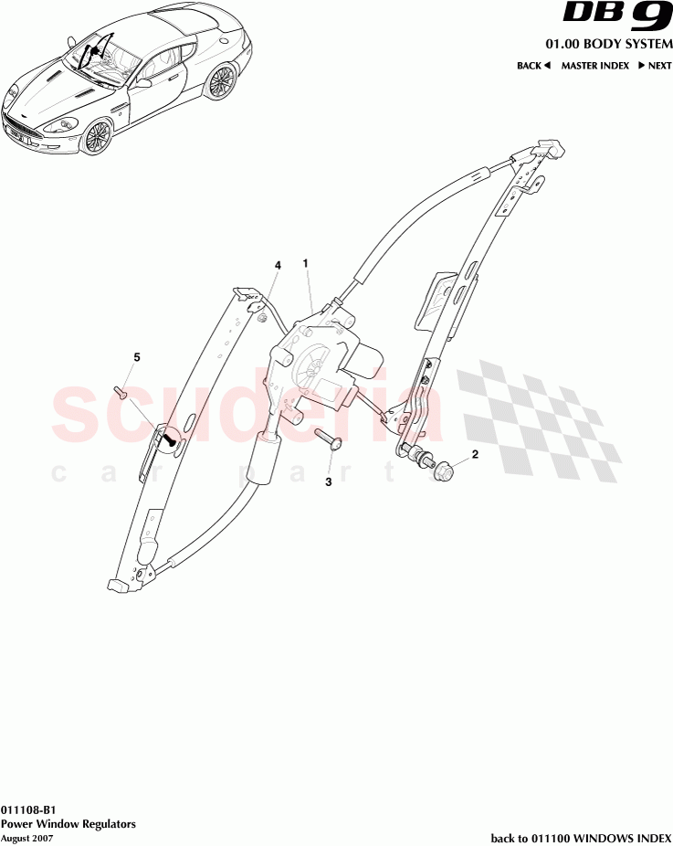 Power Window Regulators of Aston Martin Aston Martin DB9 (2004-2012)