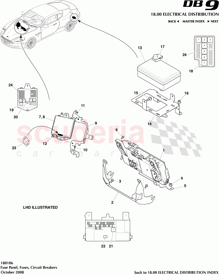 Fuse Panel, Fuses, Circuit Breakers of Aston Martin Aston Martin DB9 (2004-2012)