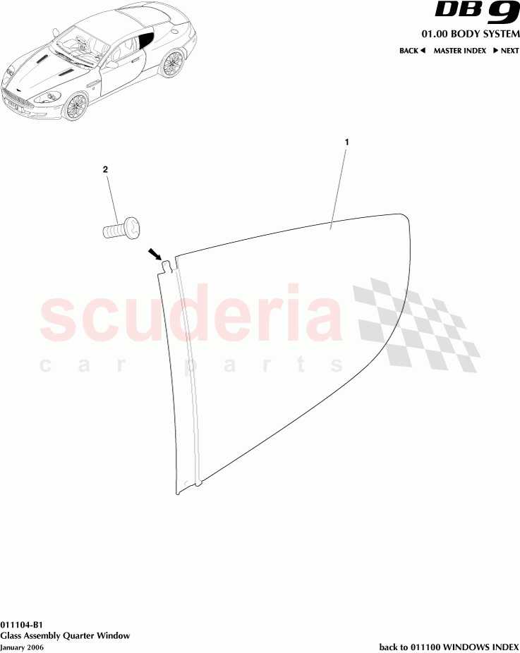 Glass Assembly Quarter Window of Aston Martin Aston Martin DB9 (2004-2012)