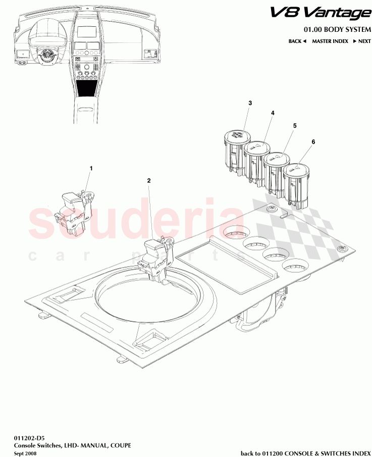 Console Switches, LHD MANUAL (Coupe) of Aston Martin Aston Martin V8 Vantage