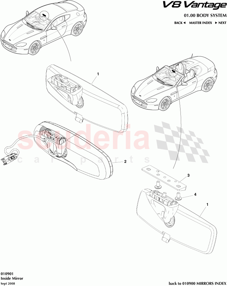 Inside Mirror of Aston Martin Aston Martin V8 Vantage