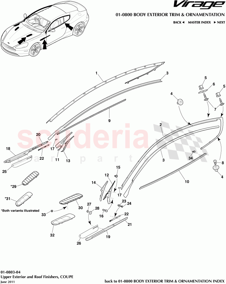 Upper Exterior and Roof Finishers (Coupe) of Aston Martin Aston Martin Virage