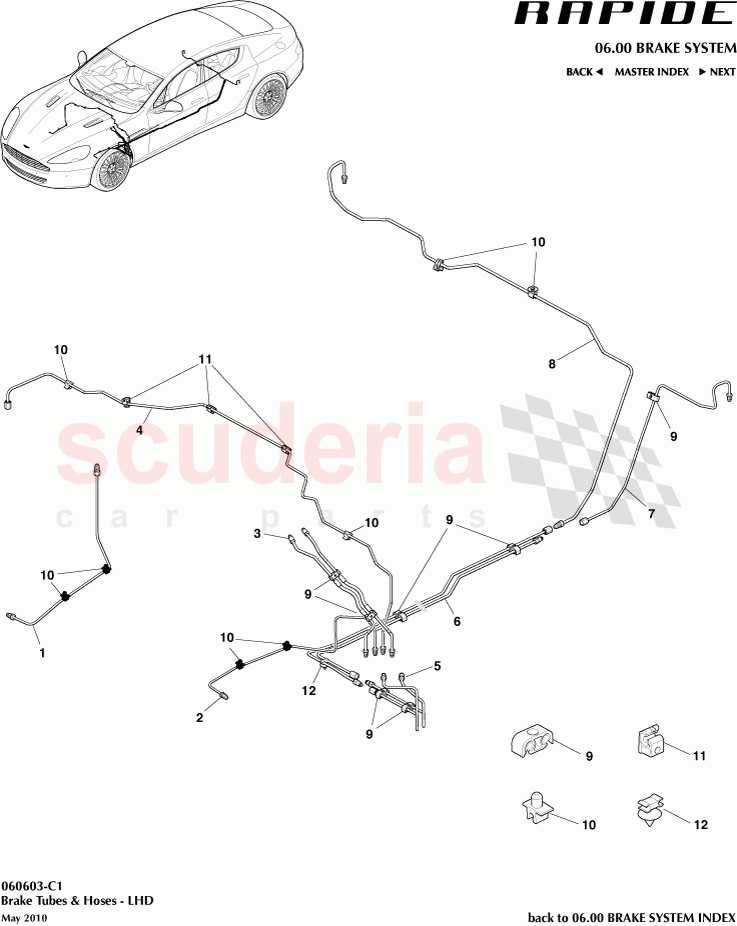 Brake Tubes and Hoses (LHD) of Aston Martin Aston Martin Rapide