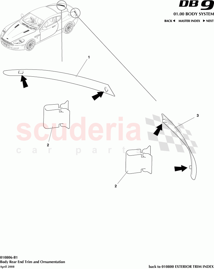Body Rear End Trim and Ornamentation of Aston Martin Aston Martin DB9 (2004-2012)