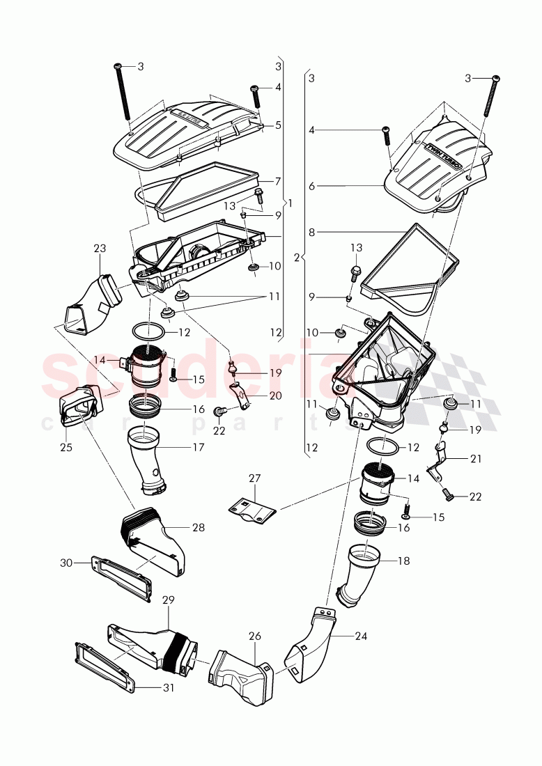 air cleaner with connecting, parts, mass air flow sensor, D - MJ 2016>> of Bentley Bentley Continental GT (2011-2018)