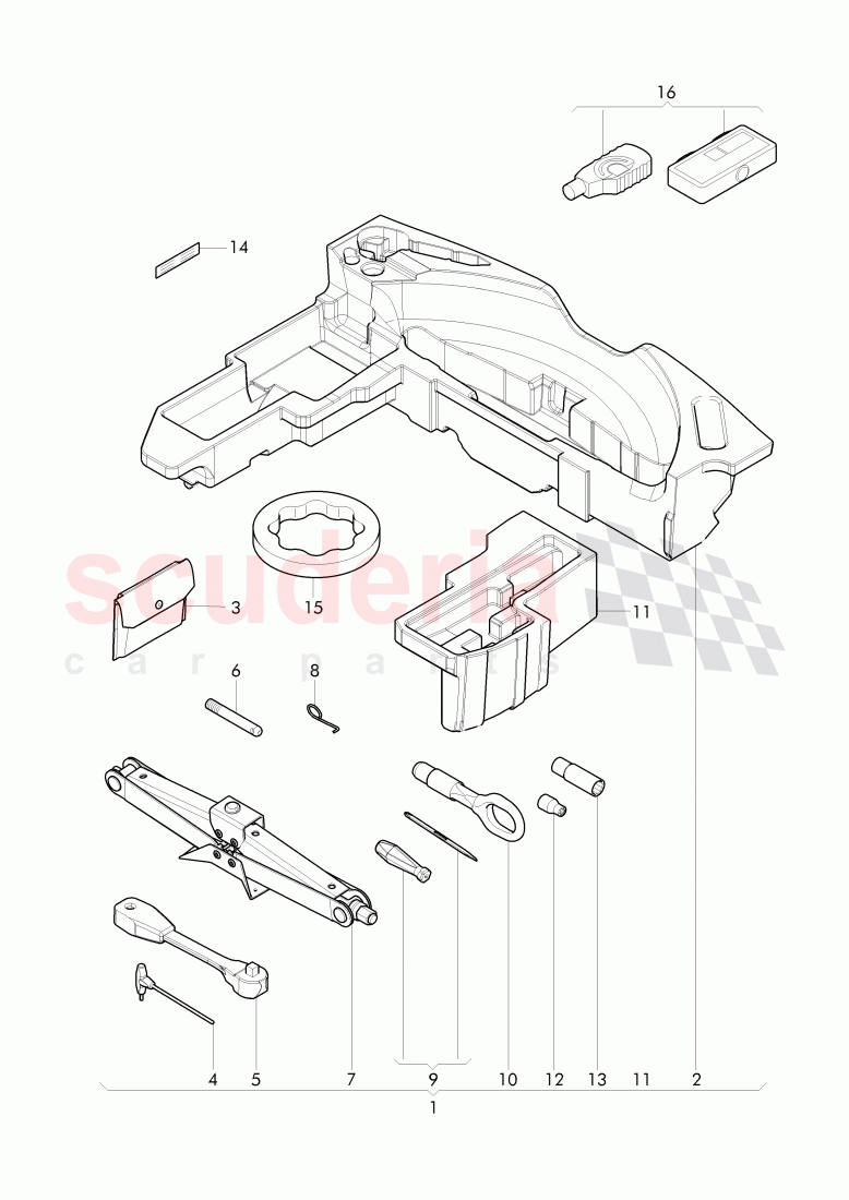 Vehicle tools, for vehicles with space-saving, spare wheel of Bentley Bentley Mulsanne (2010+)