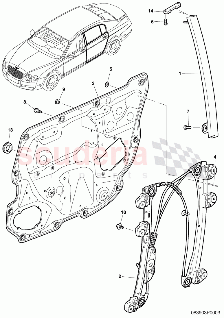 window lifter, guide channels, window slot seal for door of Bentley Bentley Continental Flying Spur (2006-2012)