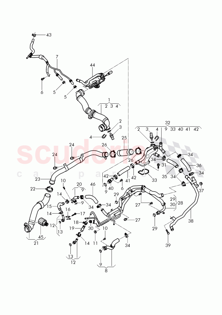 Coolant hoses and pipes, engine, F 3W-F-041 286>>, F ZA-F-041 286>> of Bentley Bentley Continental GT (2011-2018)