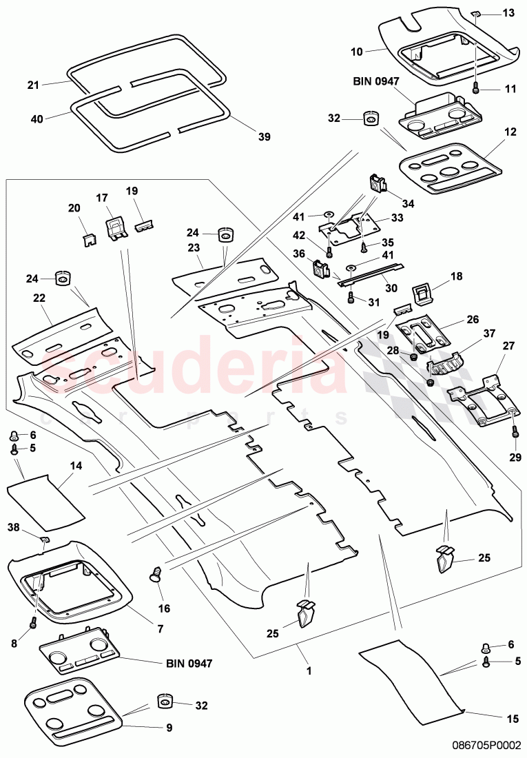 moulded headlining, overhead console, for vehicles with sliding roof of Bentley Bentley Continental Flying Spur (2006-2012)