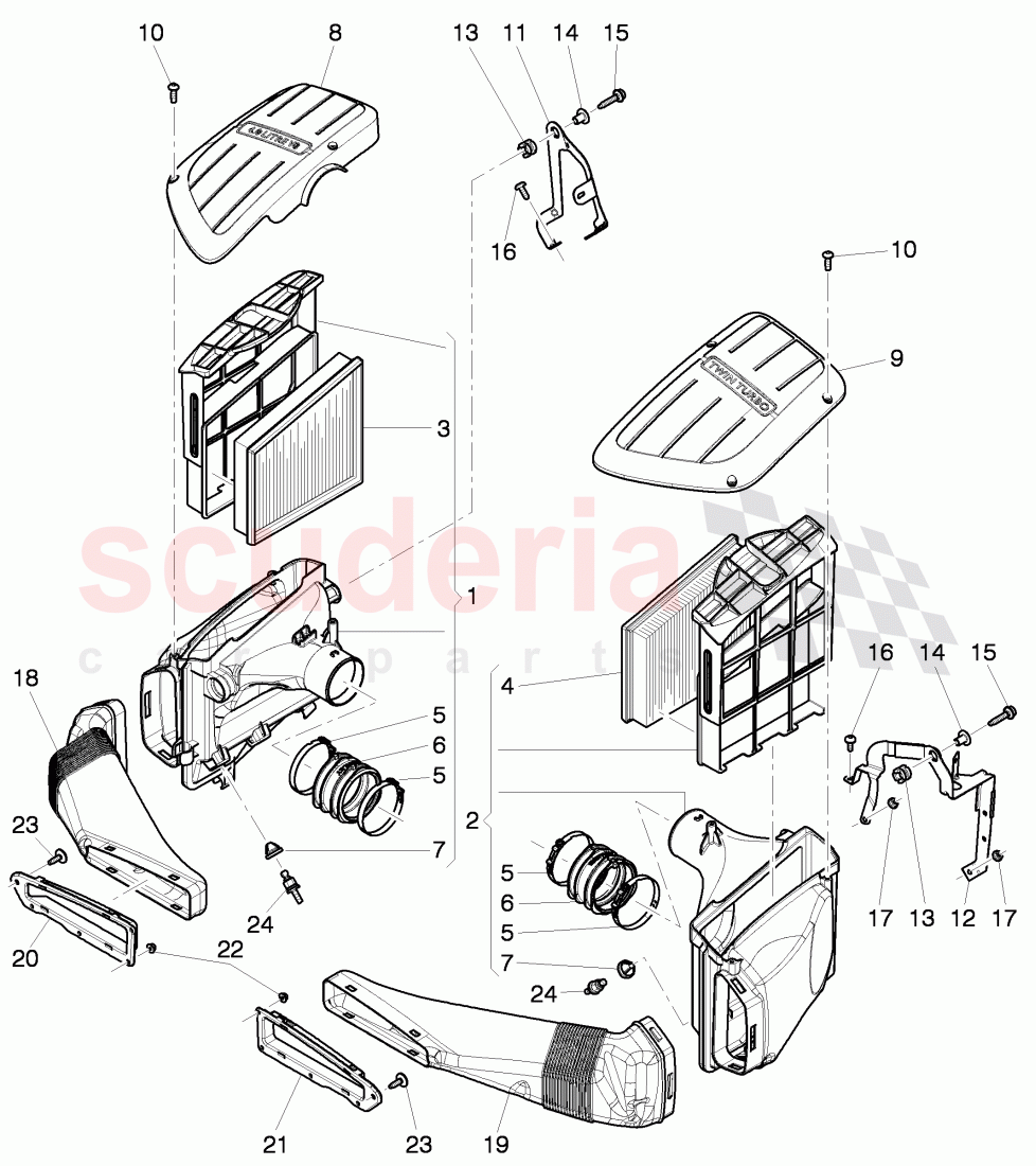 air cleaner with connecting, parts, F >> 3W-G-053 203, F >> ZA-G-053 203 of Bentley Bentley Continental GTC (2011+)