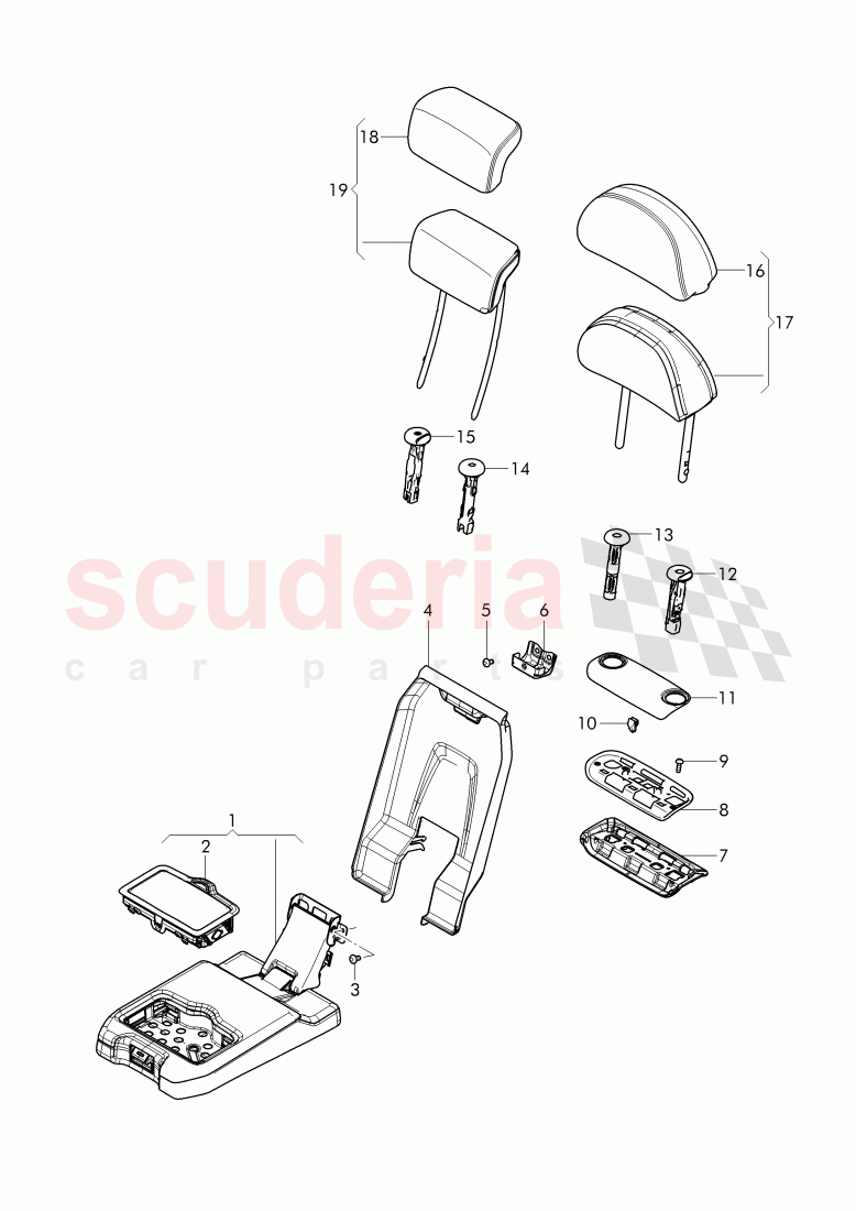 headrest, ajustable, Folding armrest, (2nd seat row), D - MJ 2018>> of Bentley Bentley Bentayga (2015+)