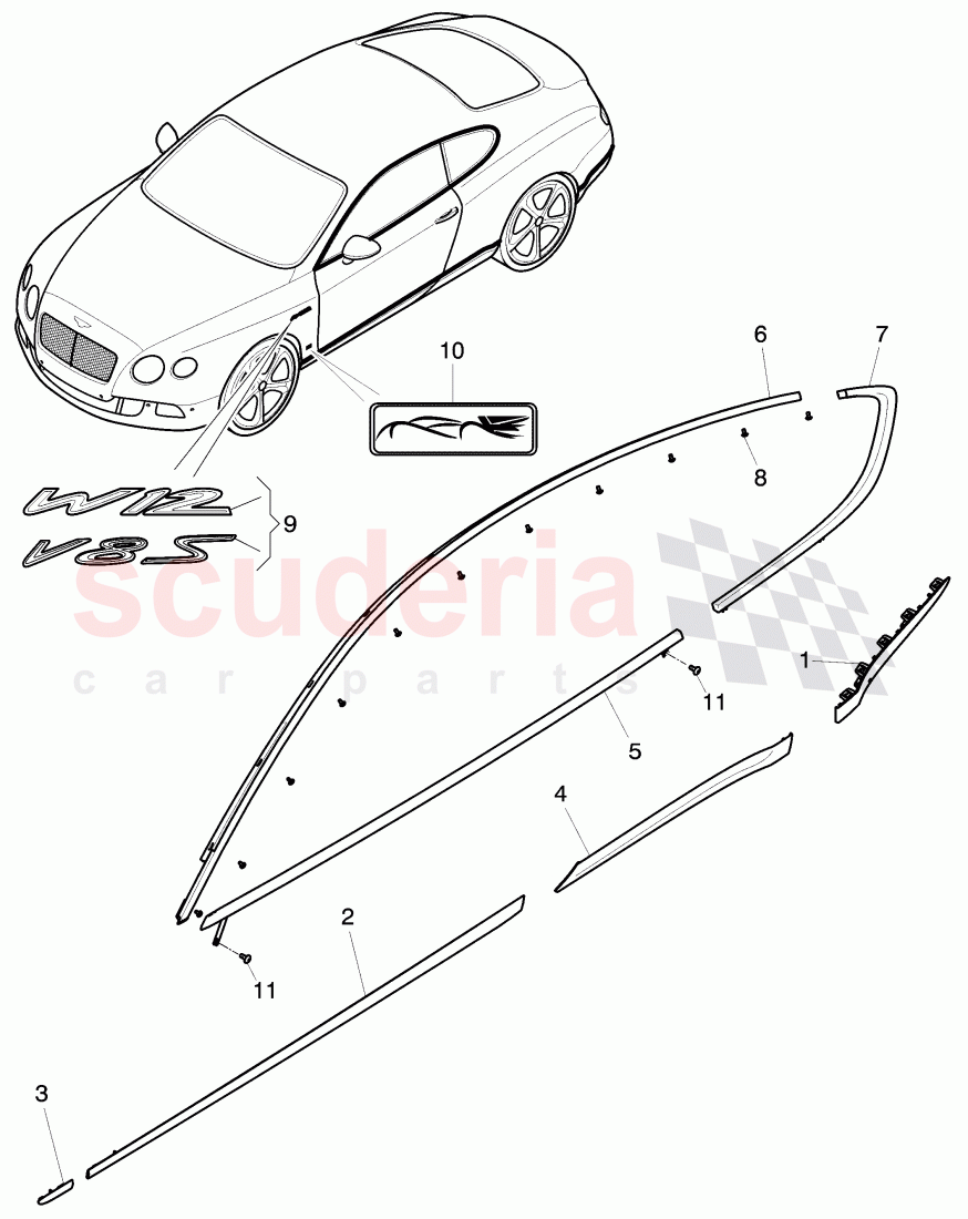 trim for door window frame, trim strip for fender and door, D >> - MJ 2015 of Bentley Bentley Continental GT (2011-2018)