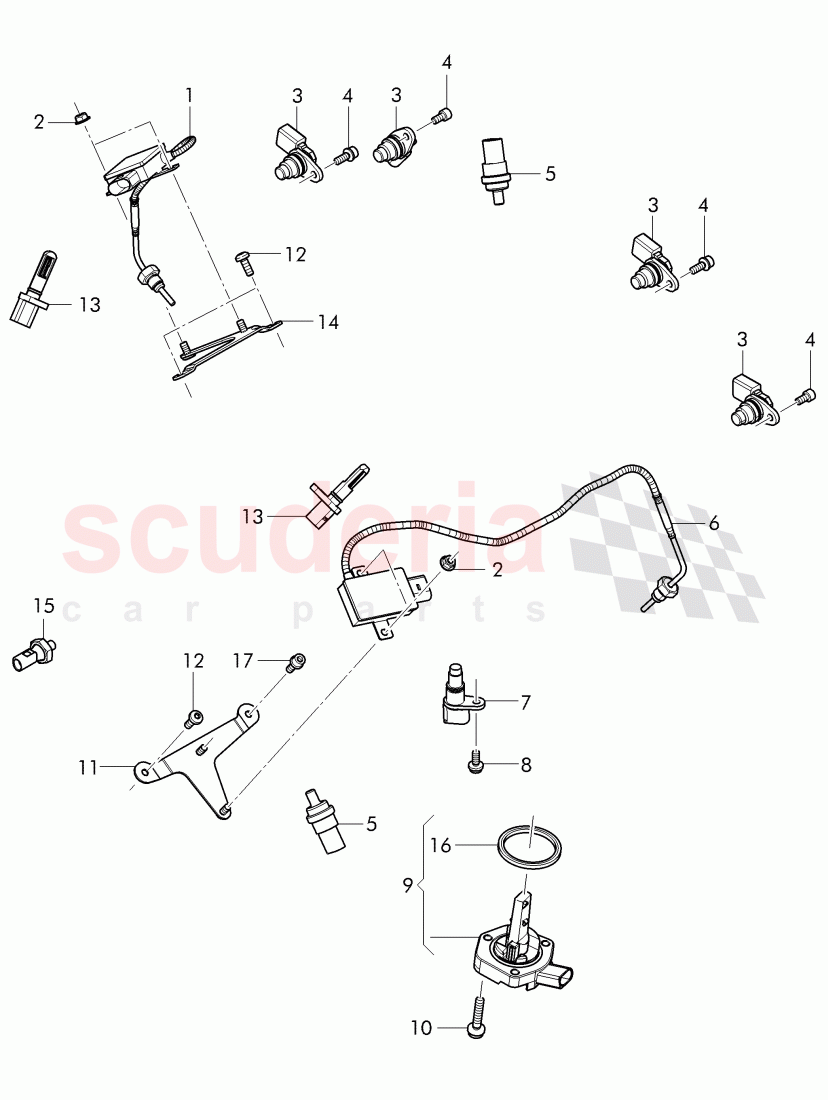 engine speed sensor (rpm), oil level sender, Coolant temperature sender, oil pressure gauge sender, emissions temperature sensor of Bentley Bentley Continental Supersports Convertible (2017+)