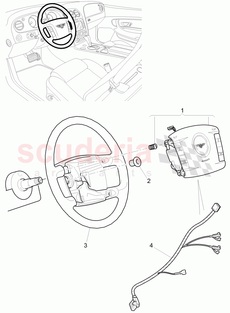 airbag unit for steering wheel, F >> 3W-8-052 842 of Bentley Bentley Continental Flying Spur (2006-2012)