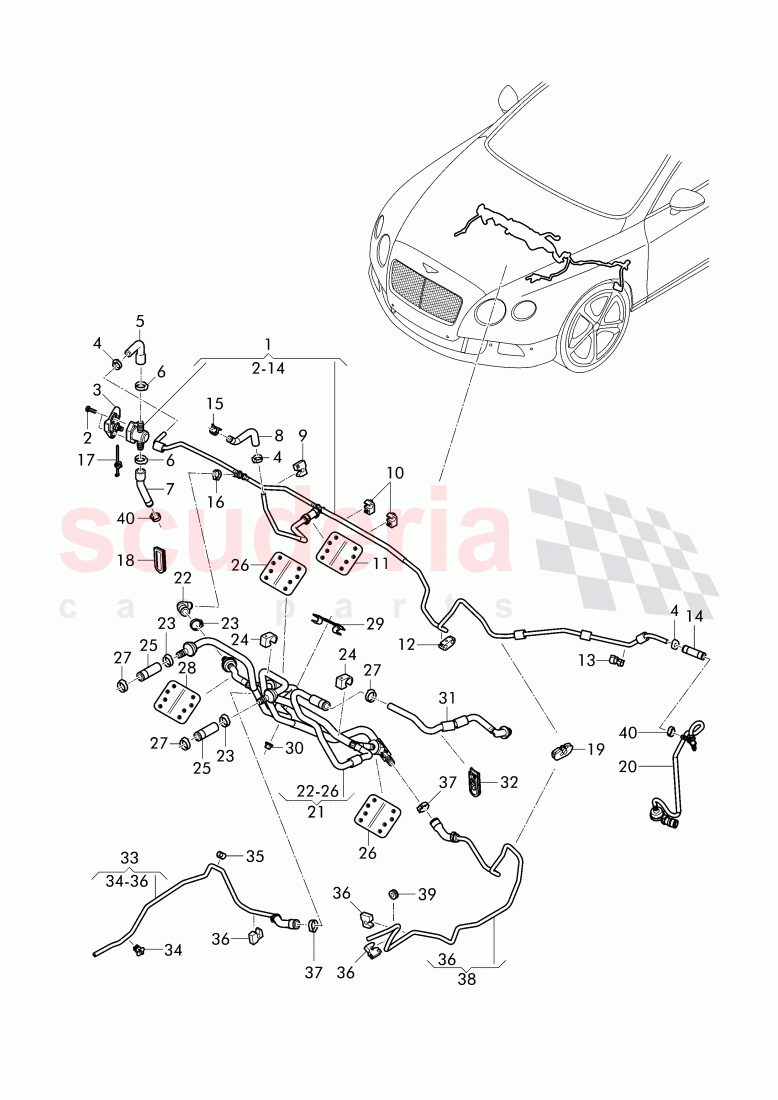 vacuum hoses for brake servo, vacuum hoses with connecting parts, D - MJ 2015>> of Bentley Bentley Continental GTC (2011+)