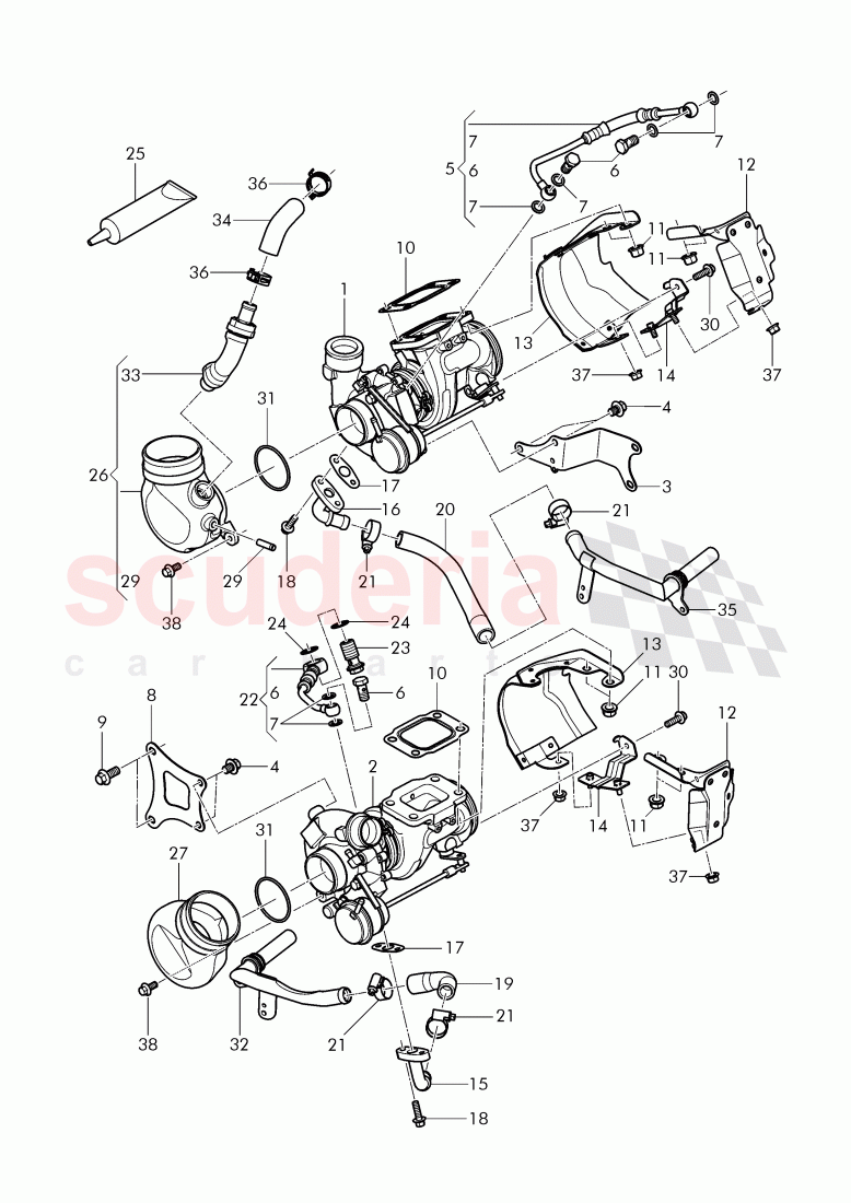 Exhaust gas turbocharger, (water-cooled), D - MJ 2016>> - MJ 2016 of Bentley Bentley Mulsanne (2010+)