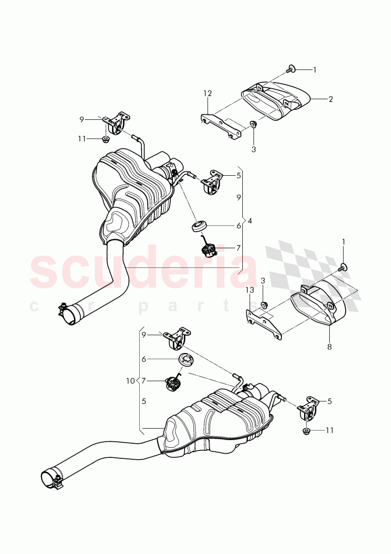 Exhaust muffler with exhaust flap, Exhaust pipe tips, D - MJ 2016>> of Bentley Bentley Continental GT (2011-2018)