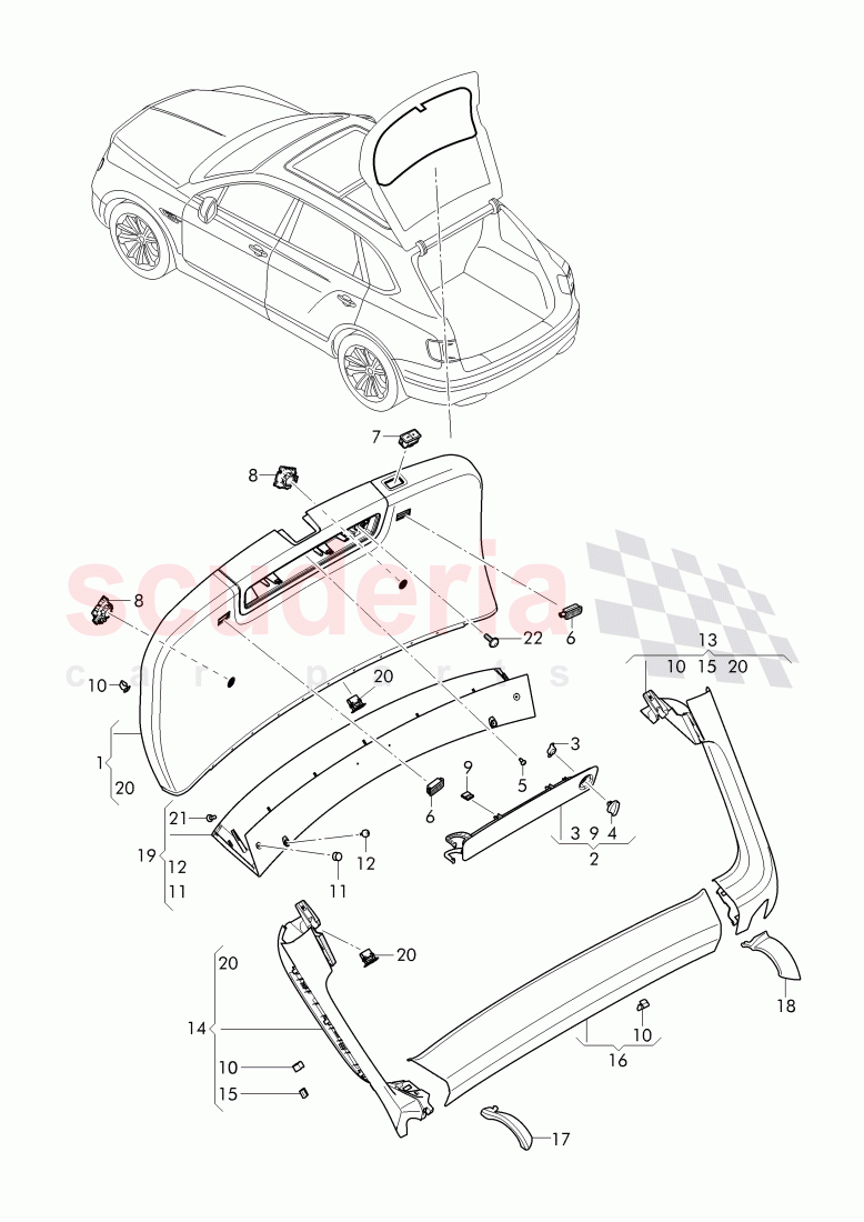 trim panel for hatch gate, F 4V-H-015 970>>, F ZV-H-015 970>> of Bentley Bentley Bentayga (2015+)