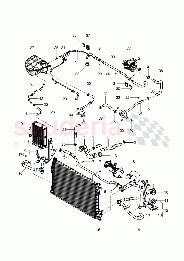 Coolant hoses and pipes, Engine bay, F 3W-E-096 908>> 3W-E-097 155, F ZA-E-096 908>> ZA-E-097 155, F 3W-E-040 000>> 3W-E-082 779, F ZA-E-040 000>> ZA-E-082 779 of Bentley Bentley Continental GTC (2011+)