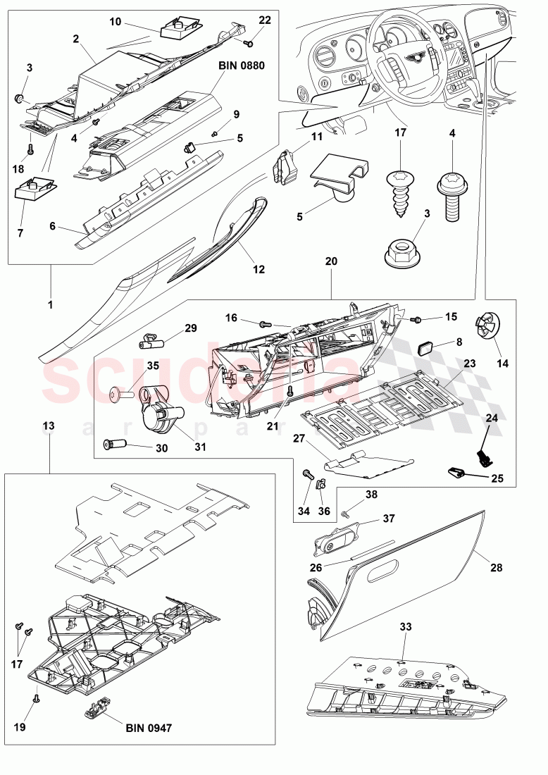 dashboard installation parts, glove box of Bentley Bentley Continental GTC (2006-2010)