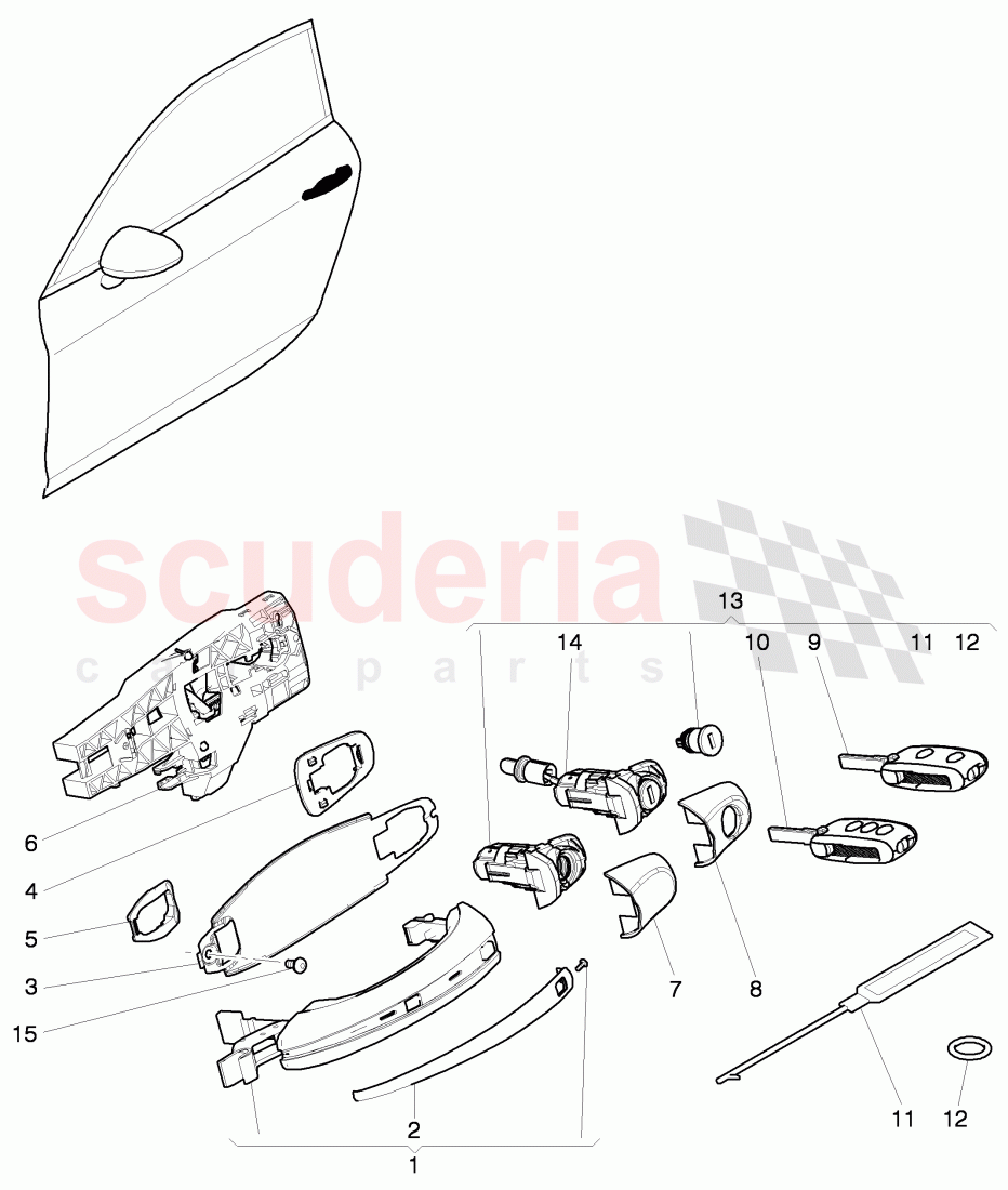 door handle, outer, door latch, F 3W-C-074 021>> 3W-D-082 508, F ZA-C-074 021>> ZA-D-082 508 of Bentley Bentley Continental GT (2011-2018)