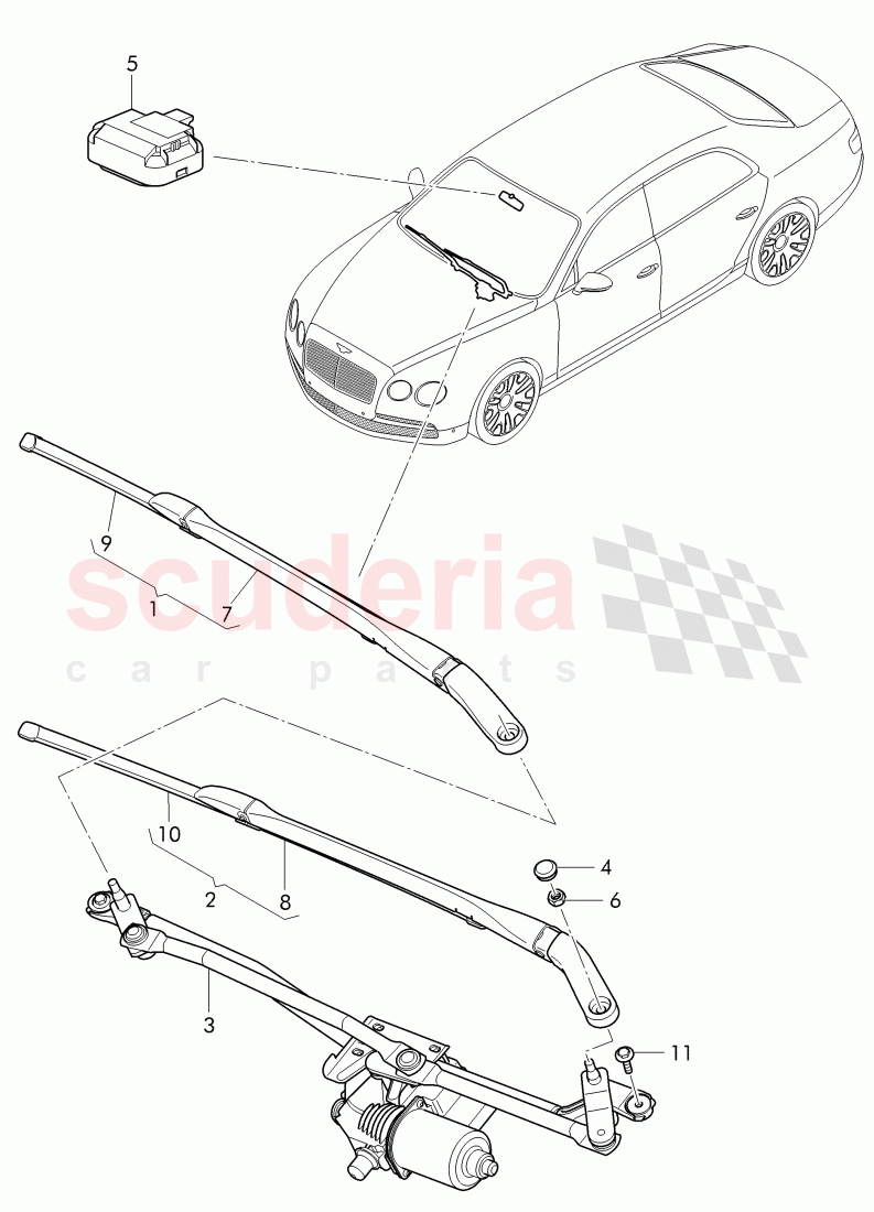 wiper motor, wiper arm with wiper, blade of Bentley Bentley Continental Flying Spur (2013+)