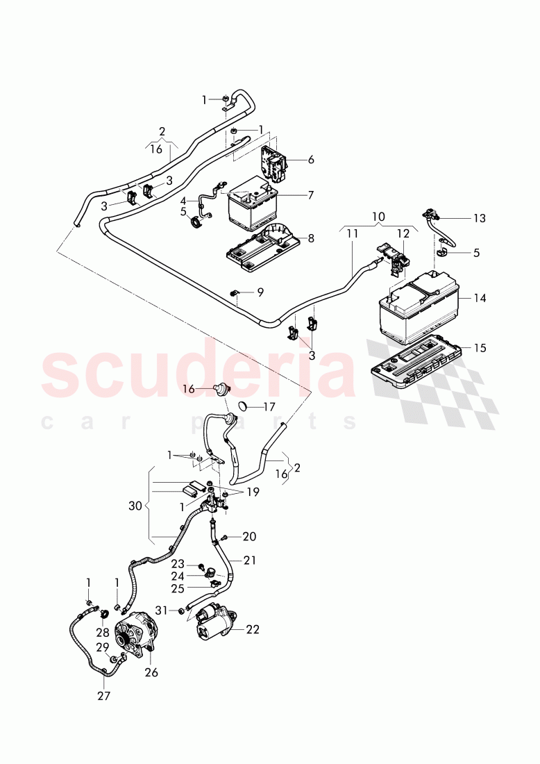 harness for battery +/-, Wire harness for starter and alternator with ground, wire, F 3W-F-041 768>>, F ZA-F-041 768>> of Bentley Bentley Continental Flying Spur (2013+)