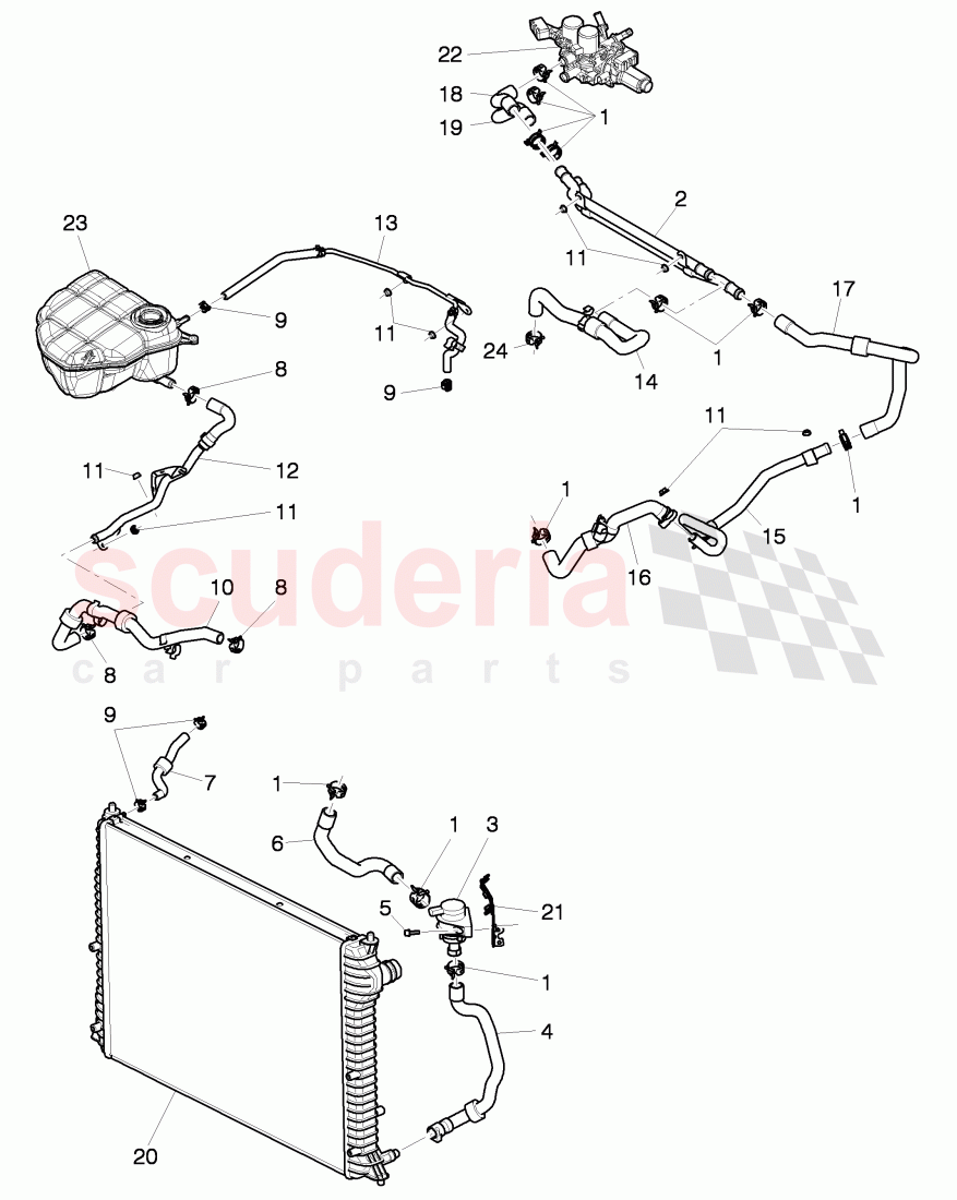 Coolant hoses and pipes, Engine bay, F 3W-7-051 259>>, F ZA-A-062 461>> of Bentley Bentley Continental GT (2003-2010)