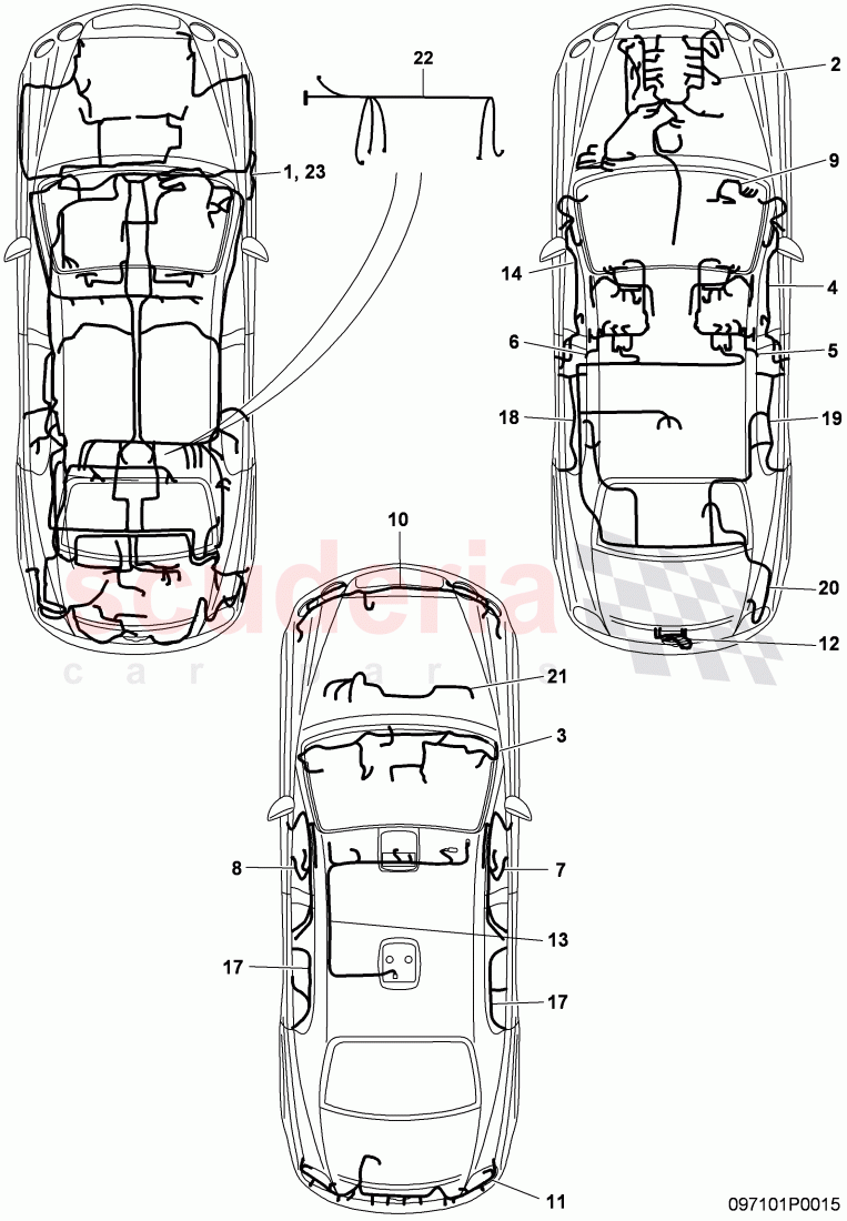 wiring harnesses, F 3W-A-000 000>> 3W-A-064 737, F ZA-A-000 000>> ZA-A-064 737 of Bentley Bentley Continental Flying Spur (2006-2012)