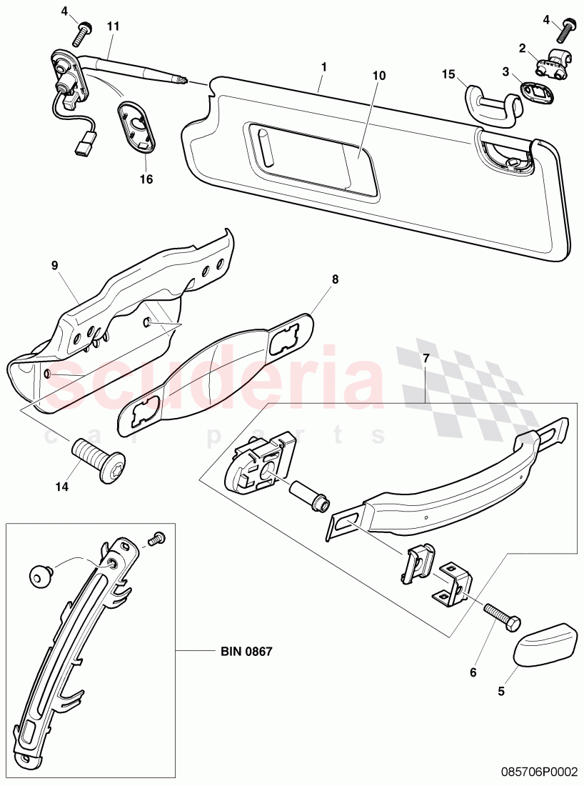 Grab Handle and Sun Visor, F >> 3W-6-038 565, F >> ZA-6-038 565 of Bentley Bentley Continental Flying Spur (2006-2012)