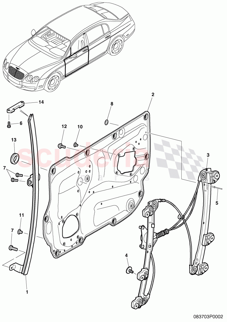 window lifter, guide channels, window slot seal for door of Bentley Bentley Continental Flying Spur (2006-2012)