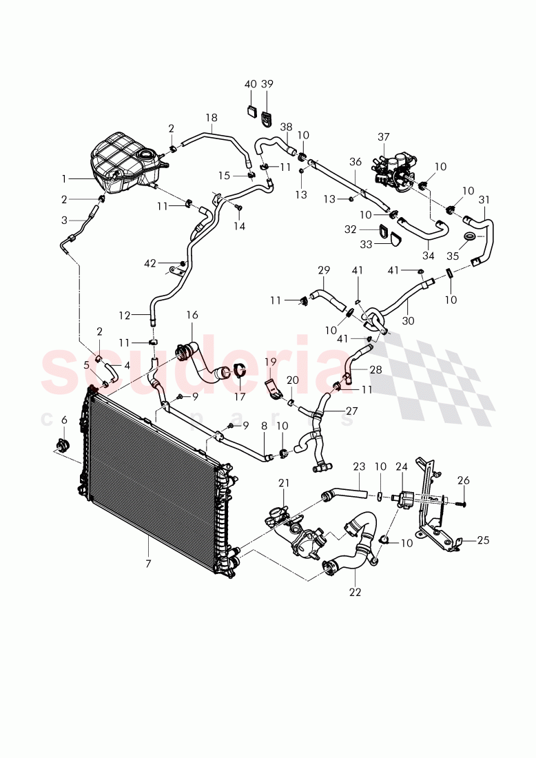 Coolant hoses and pipes, Engine bay, F 3W-F-044 096>>, F ZA-F-044 096>> of Bentley Bentley Continental Flying Spur (2013+)