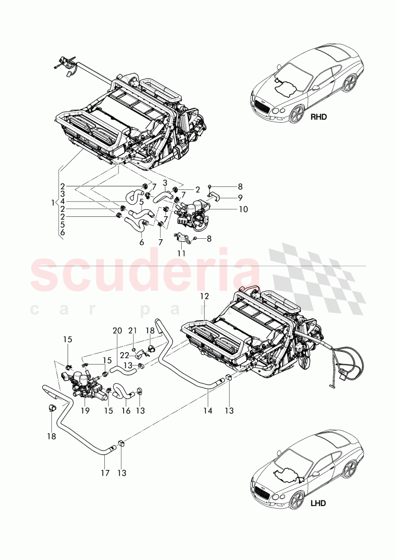 heater valve, Coolant hoses for heater of Bentley Bentley Continental GT (2011-2018)