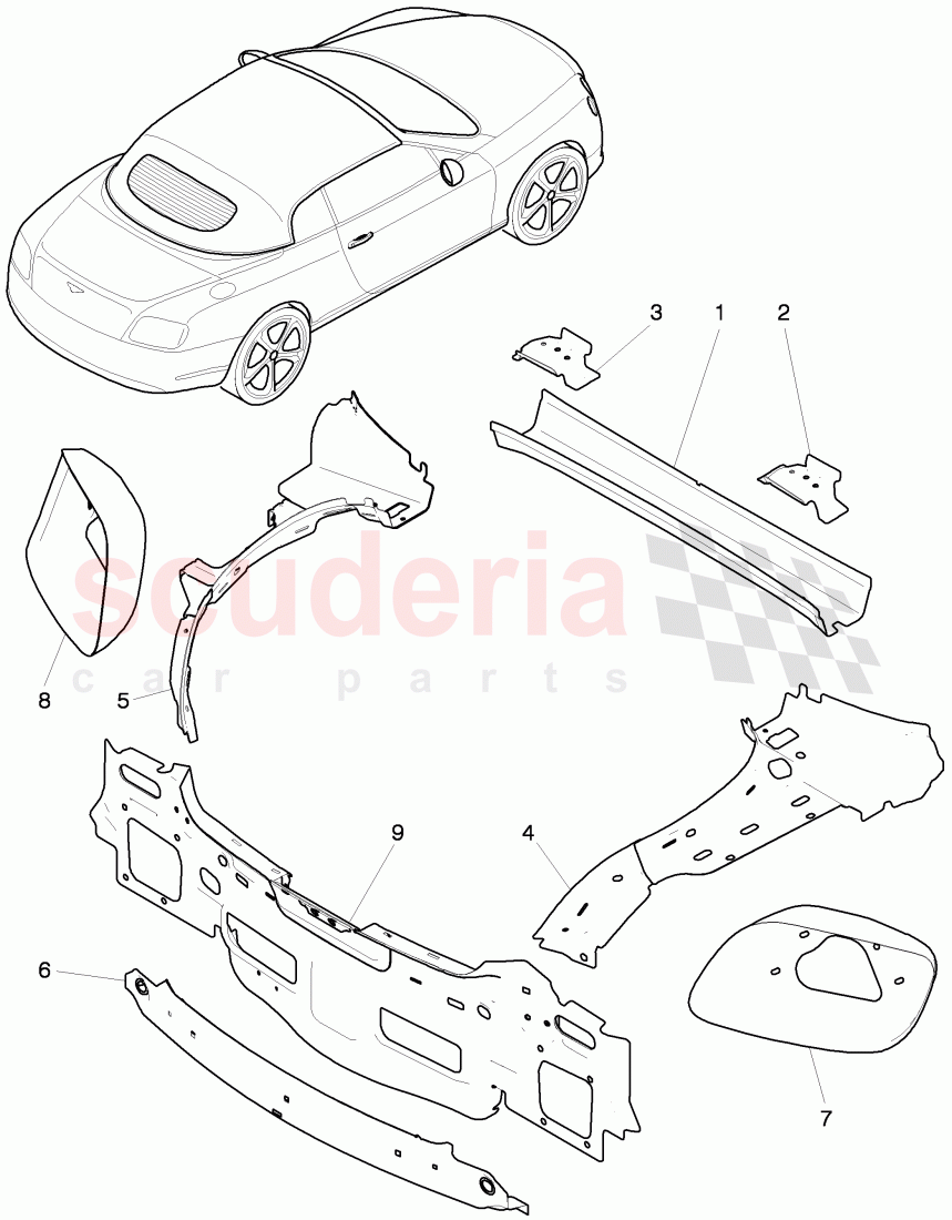 end plate, reinforcement for taillight, aperture of Bentley Bentley Continental GTC (2011+)