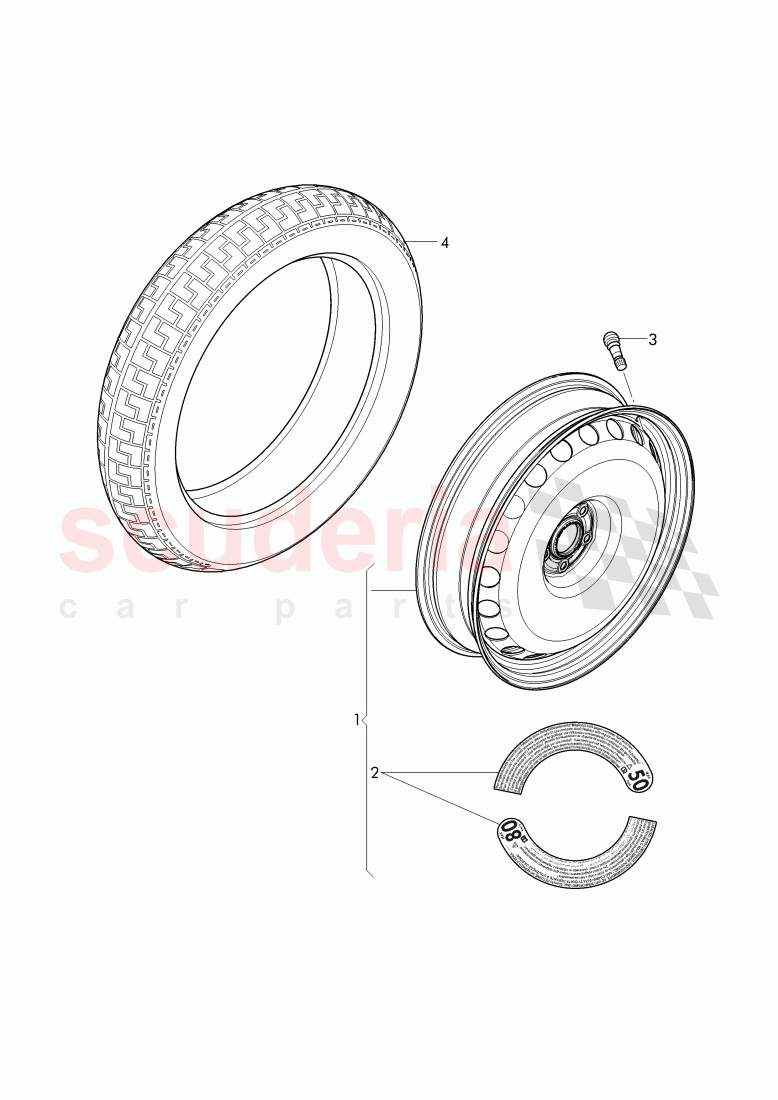 wheel disc 'steel', (temporary spare wheel), diaginal tire (spare wheel), F 3W-G-054 429>>, F ZA-G-054 429>> of Bentley Bentley Continental Flying Spur (2013+)