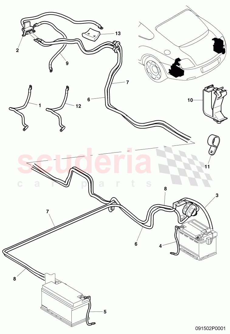 Wire harness for battery +, starter, alternator and ground, strap, F 3W-5-026 890>> 3W-8-052 842 of Bentley Bentley Continental Flying Spur (2006-2012)