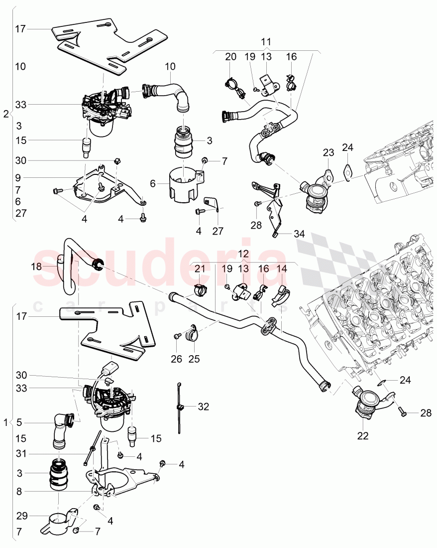 secondary air pump, secondary air control valve, pipes and hoses for purge system, F 3W-7-051 259>> 3W-9-062 074 of Bentley Bentley Continental GT (2003-2010)