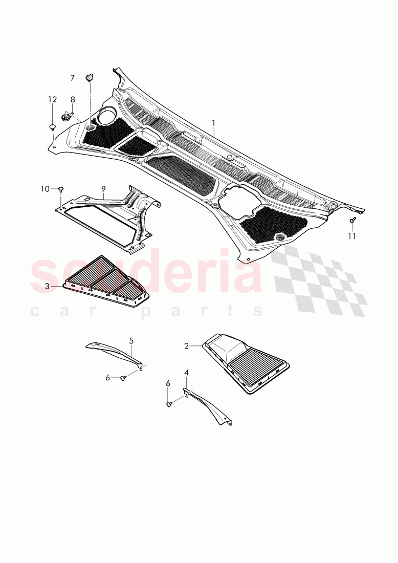 Cover for plenum chamber, dust and pollen filter of Bentley Bentley Continental Supersports Convertible (2017+)