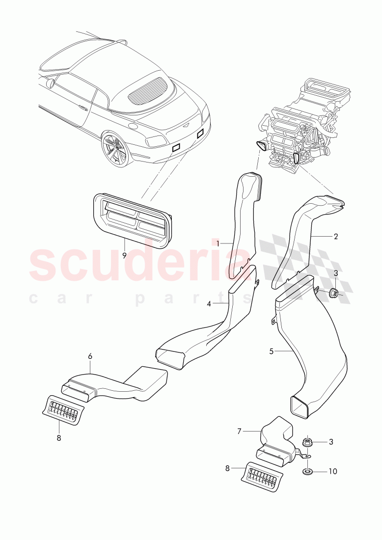 air duct for rear footwell heating of Bentley Bentley Continental GTC (2011+)