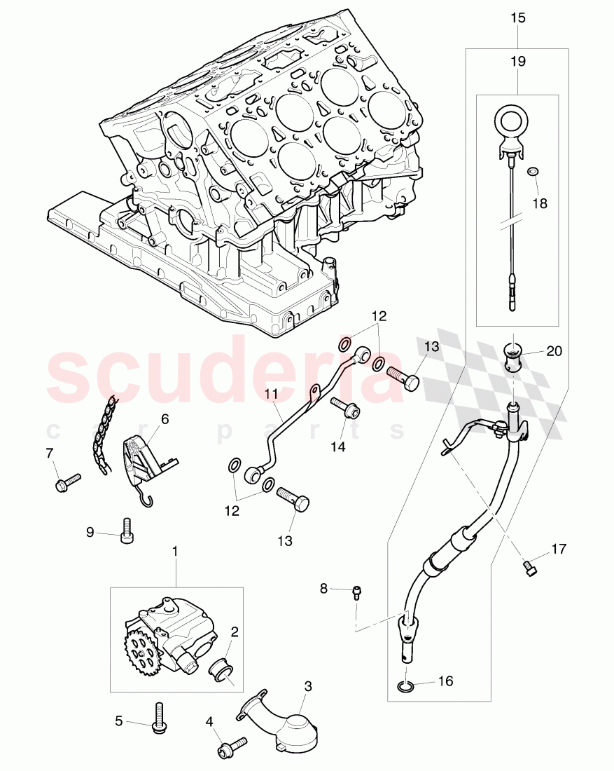 oil pump, tensioner - chain, oil dipstick with tube, oil pressure line, D - MJ 2006>> of Bentley Bentley Continental Flying Spur (2006-2012)