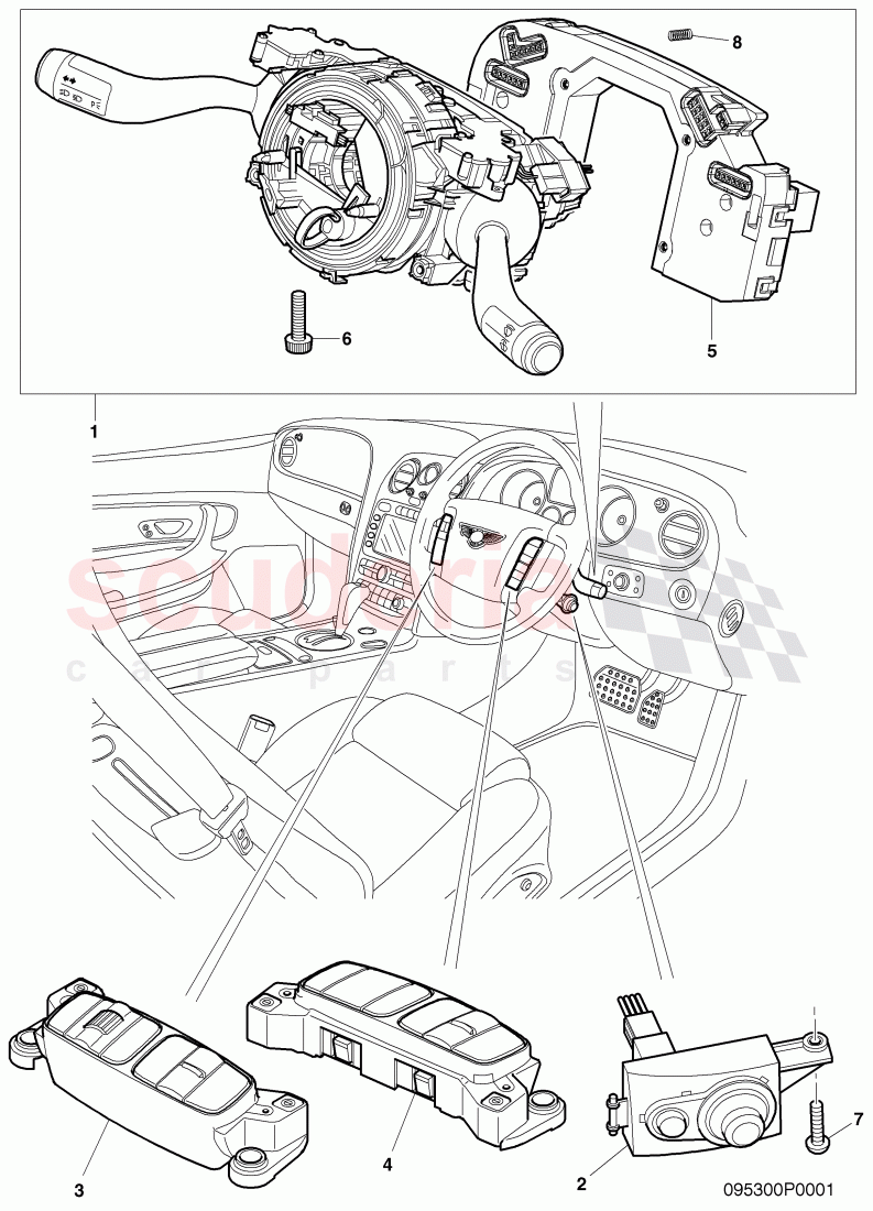 steering column switch, and trim, F 3W-5-026 890>> 3W-8-052 842 of Bentley Bentley Continental Flying Spur (2006-2012)