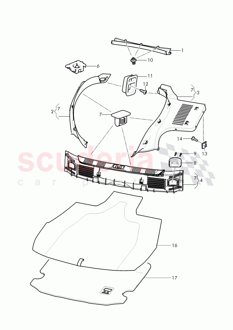 boot lining, F 3W-D-095 960>>, F ZA-D-095 960>> of Bentley Bentley Continental GTC (2011+)