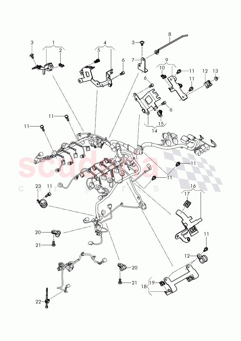 Cable holder and clamps for engines of Bentley Bentley Continental Supersports Convertible (2017+)