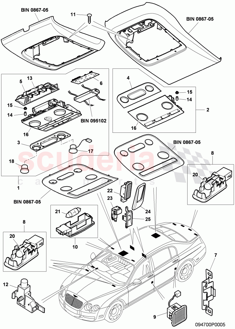 interior light, F 3W-5-026 890>> 3W-8-059 514 of Bentley Bentley Continental Flying Spur (2006-2012)